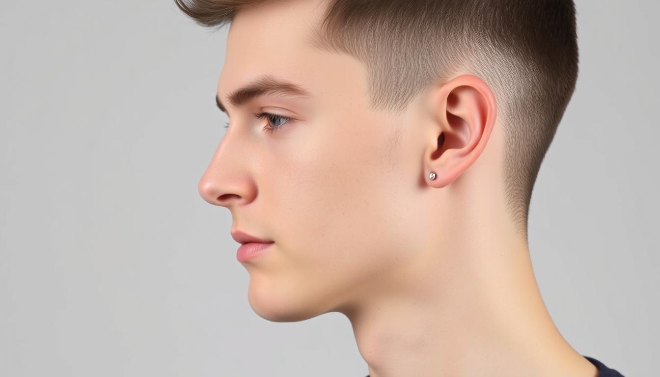 Mężczyzna z kolczykiem w prawym uchu w nowoczesnym stylu