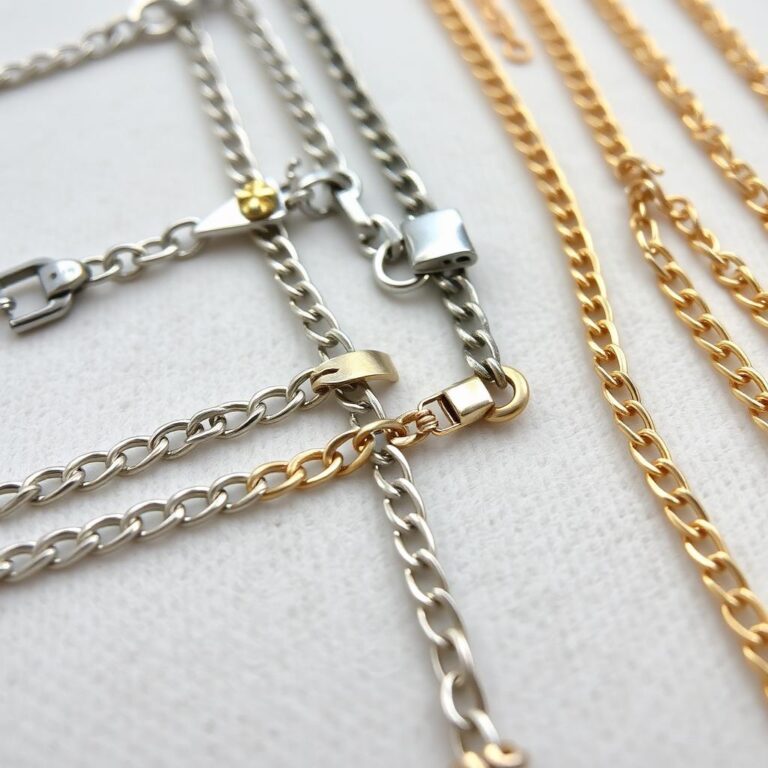 Różne rodzaje uszkodzonych łańcuszków biżuteryjnych - zerwane ogniwa, uszkodzone zapięcia