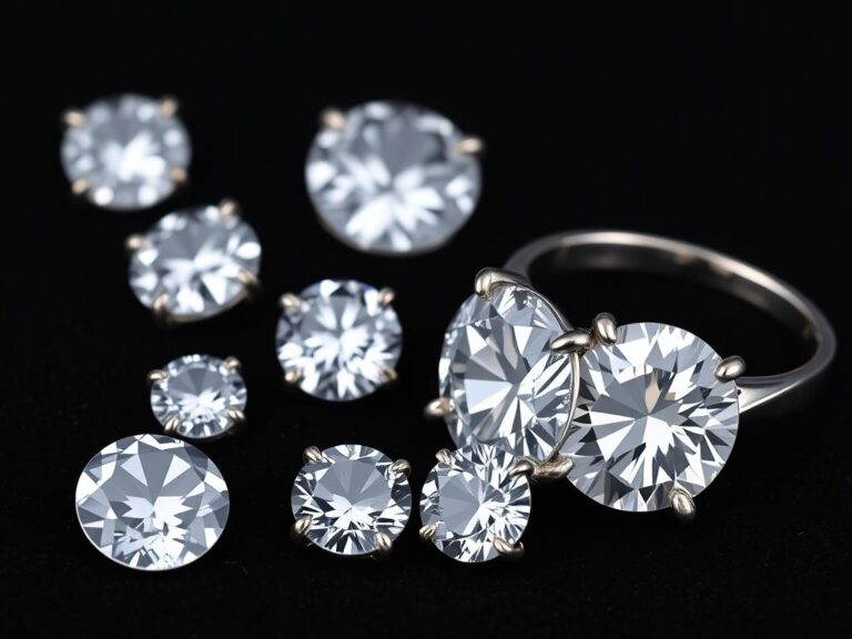 Cyrkonia w różnych kształtach i rozmiarach obok pierścionka