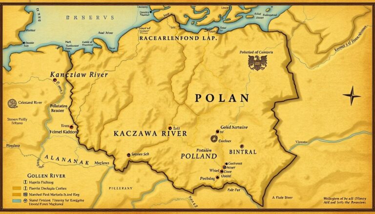 Mapa złotonośnych rzek w Polsce z zaznaczonymi miejscami gdzie szukać złota w rzece