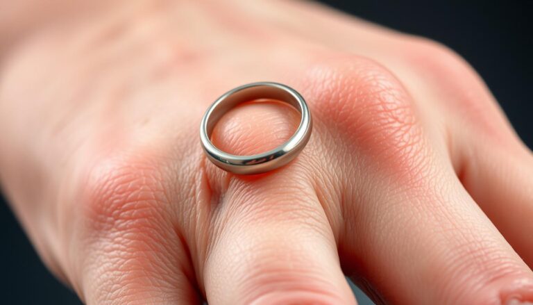 Opuchnięty palec z obrączką, która nie chce zejść