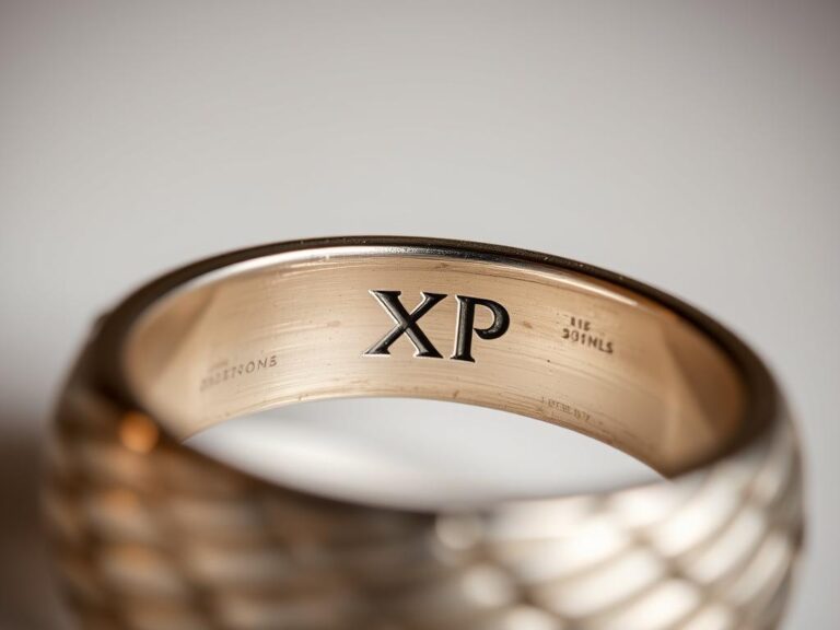 Pierścionek z oznaczeniem XP na wewnętrznej stronie obrączki