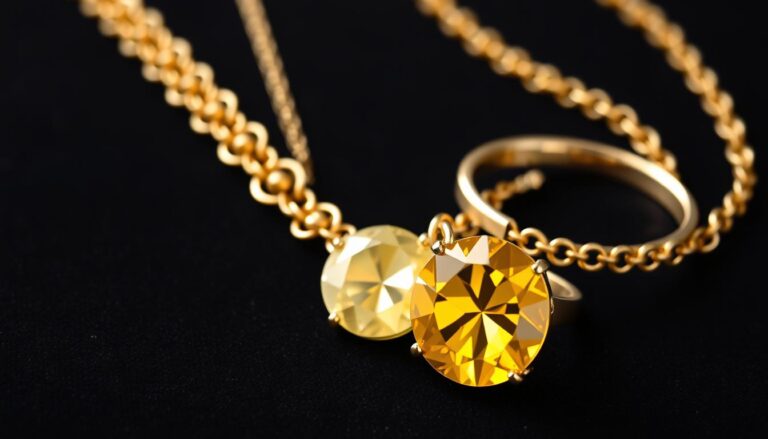 Żółte srebro - biżuteria wykonana z żółtego srebra na ciemnym tle