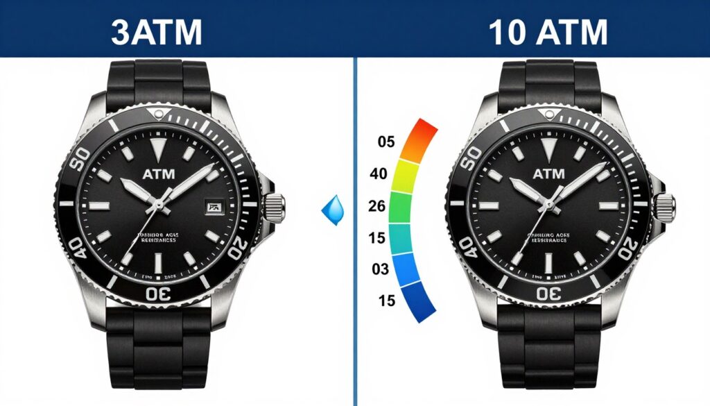 Porównanie zegarków 3 ATM i 10 ATM obok siebie
