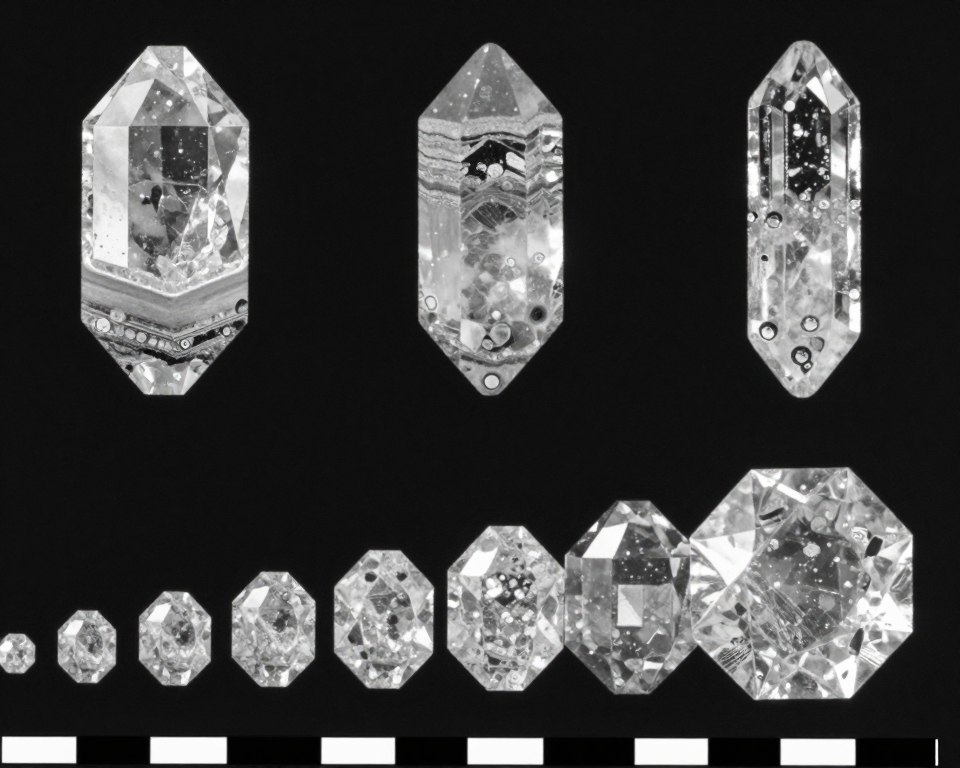 Różne etapy wzrostu kryształu diamentu