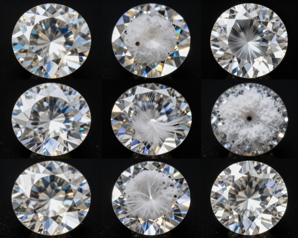 Różne rodzaje inkluzji w naturalnych diamentach