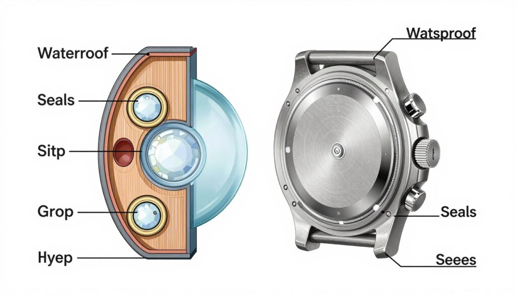 Schemat budowy wodoszczelnego zegarka