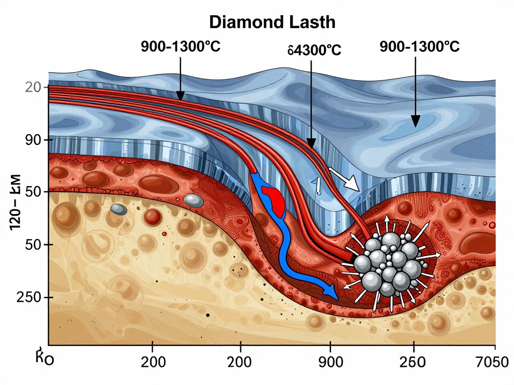 Schemat powstawania naturalnych diamentów w płaszczu Ziemi