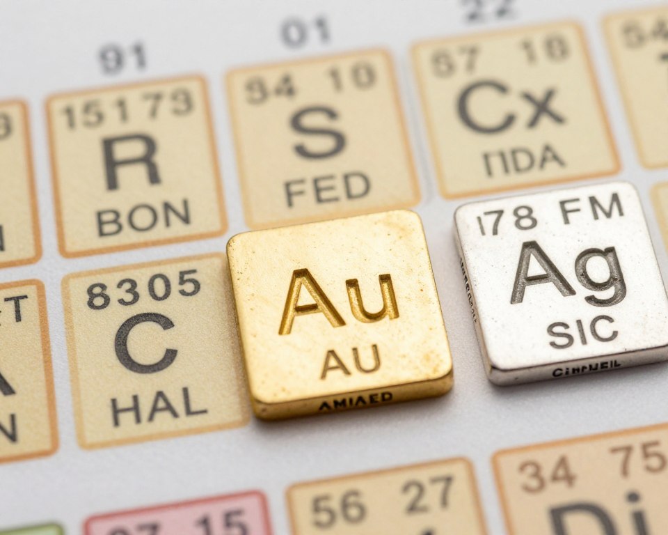 Symbole chemiczne złota i srebra na biżuterii