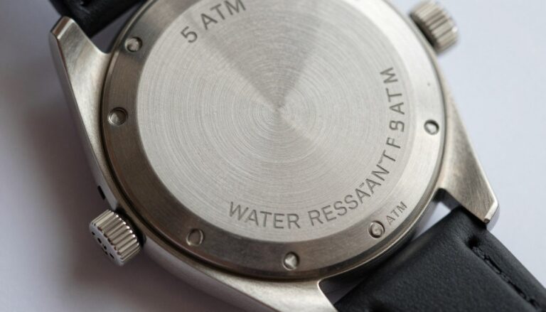 Zegarek z oznaczeniem wodoszczelności 5 ATM na kopercie