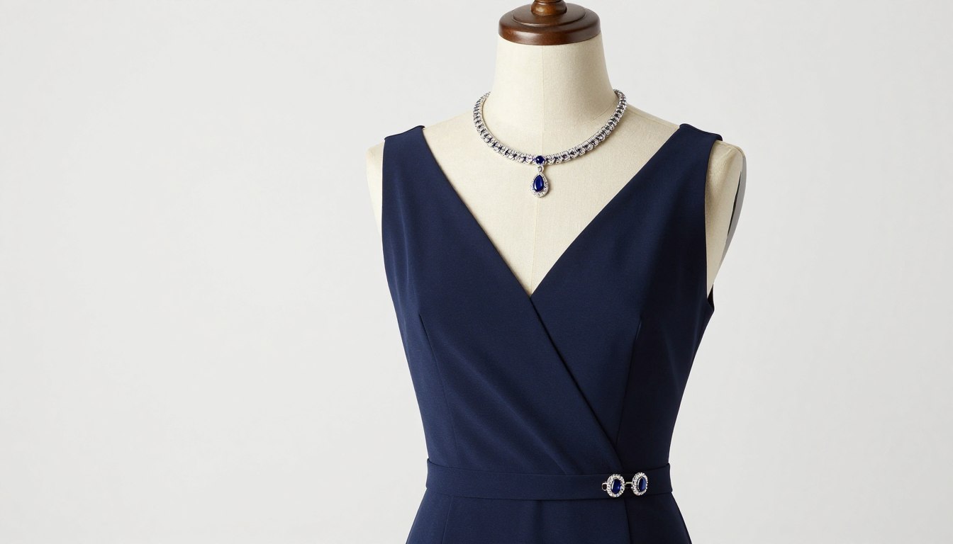 biżuteria do granatowej sukienki elegancka stylizacja