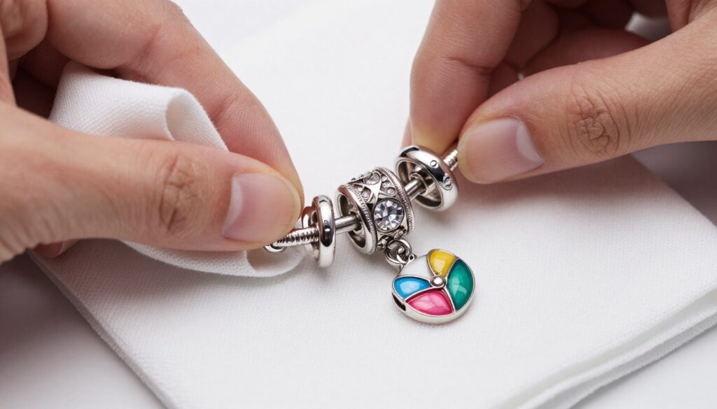 czyszczenie charmsów Pandora z emalią i kamieniami