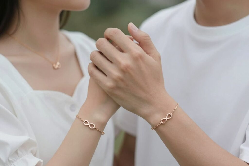 para nosząca biżuterię ze znakiem nieskończoności