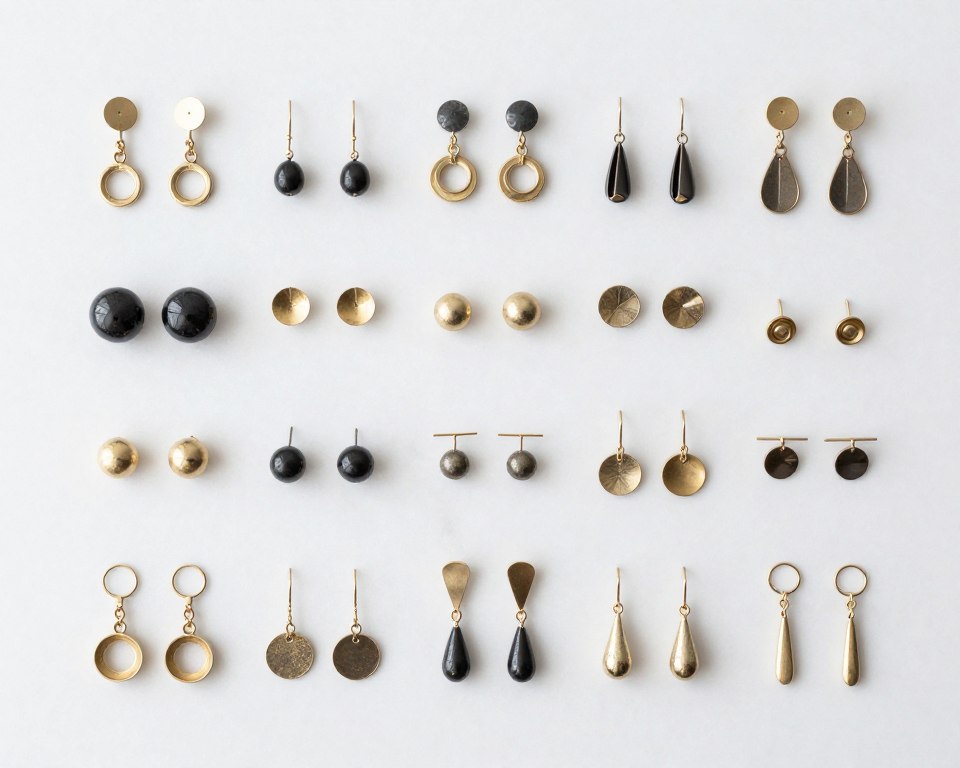 pojedyncze kolczyki różnych stylów ułożone parami