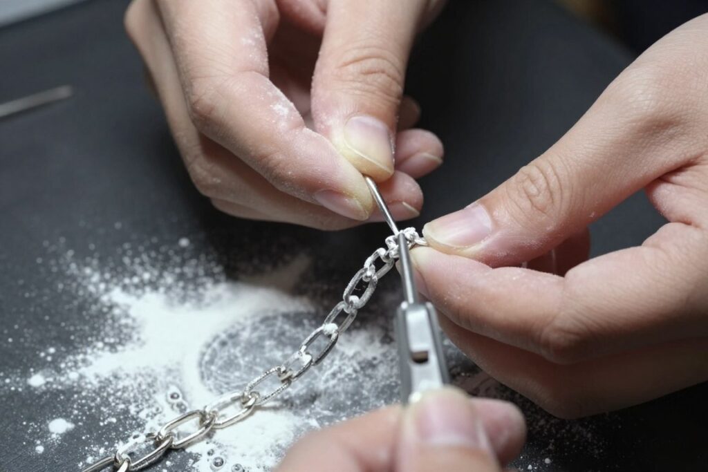 rozplątywanie łańcuszka z proszkiem do pieczenia