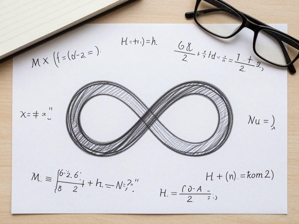 znak nieskończoności rysunek na papierze z matematycznymi symbolami