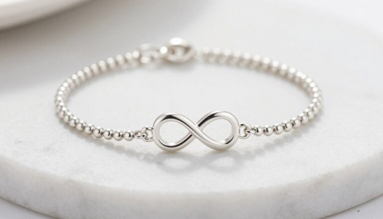 znak nieskończoności symbol na srebrnej bransoletce