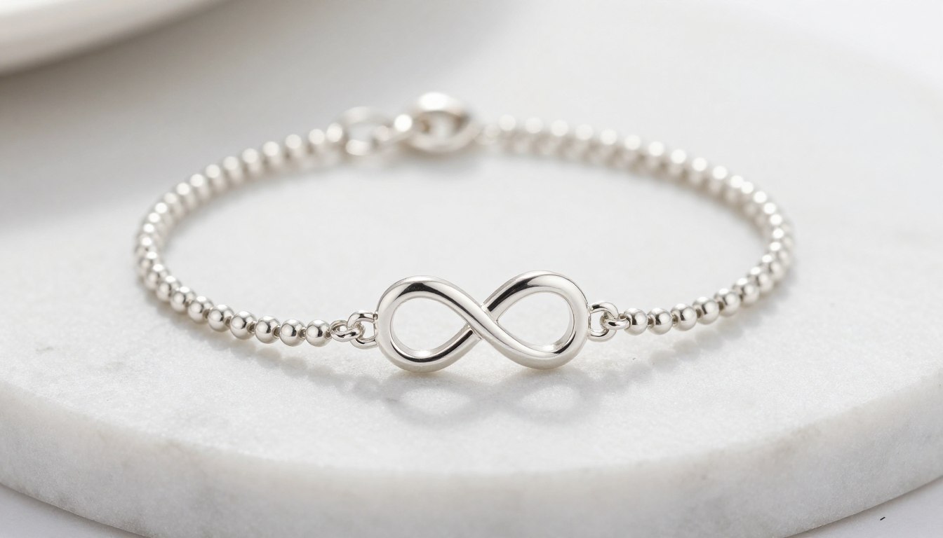 znak nieskończoności symbol na srebrnej bransoletce
