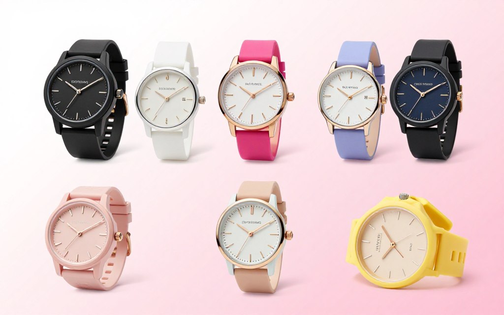 Kolekcja różnych stylów zegarków silikonowych damskich na wystawie