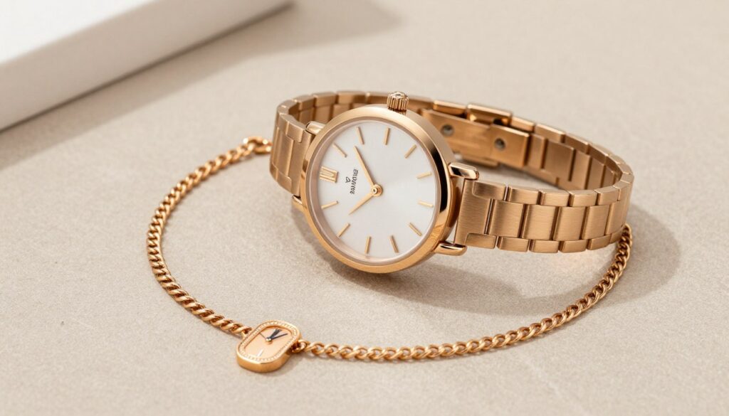 Kolorystycznie spójny zestaw zegarka i bransoletek