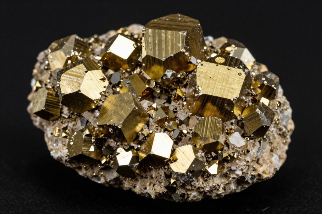 Kryształy pirytu pokazujące charakterystyczną strukturę