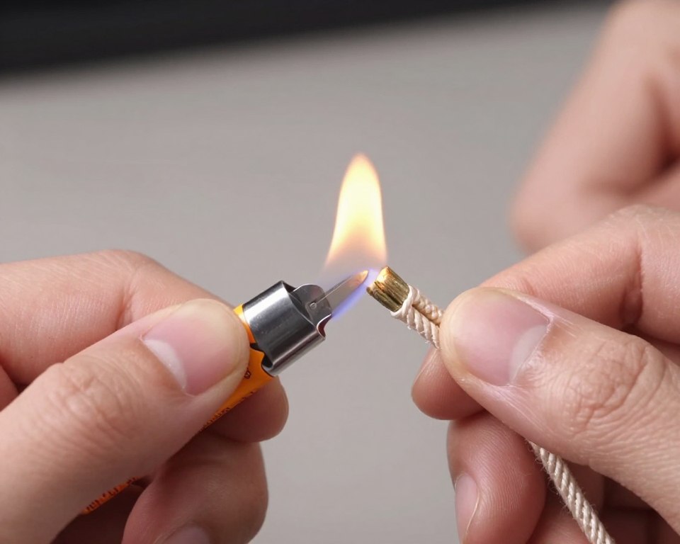 Opalanie końców sznurka paracord zapalniczką
