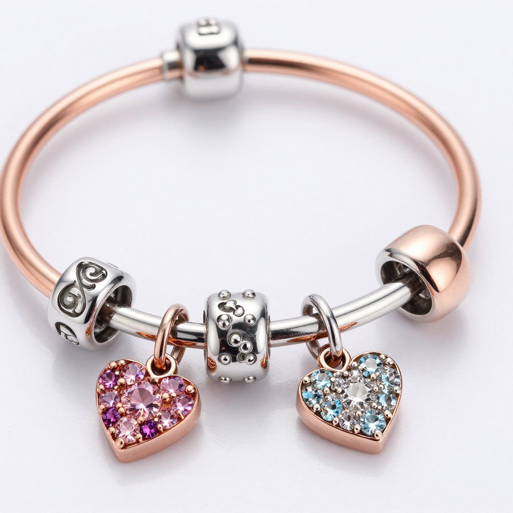 Pandora bransoletka z charmsami w kształcie serca
