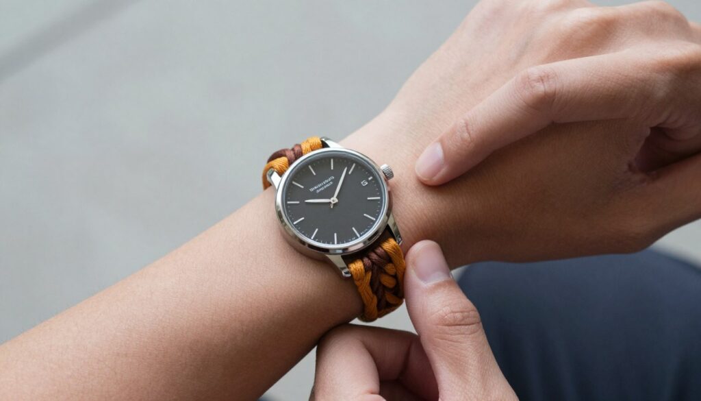 Testowanie dopasowania paska ze sznurka na nadgarstku