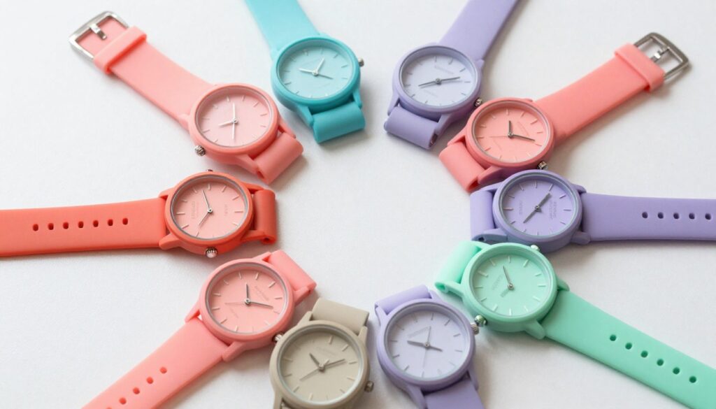 Zegarki damskie w jasnych, modnych kolorach pasków silikonowych