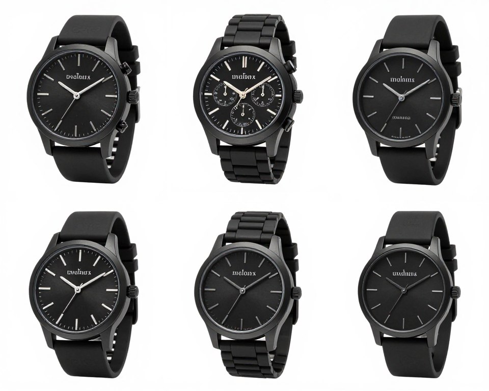 Zestaw czarnych zegarków damskich w różnych stylach