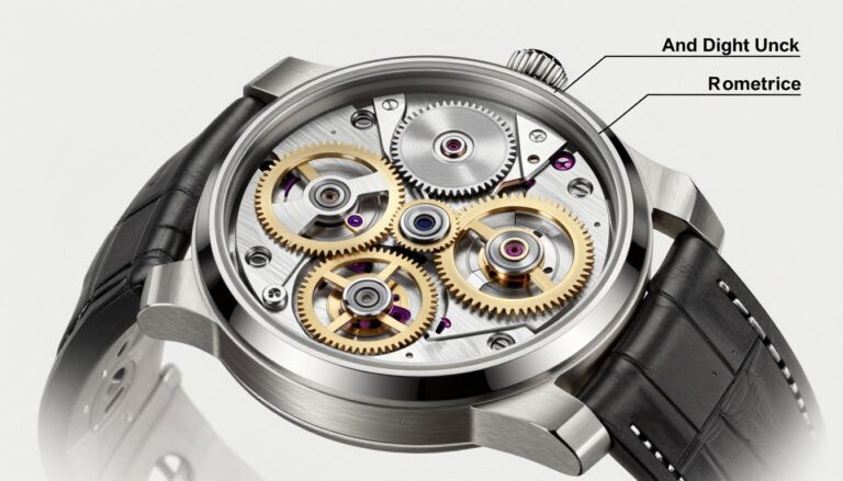 budowa zegarka naręcznego z widocznymi częściami mechanizmu