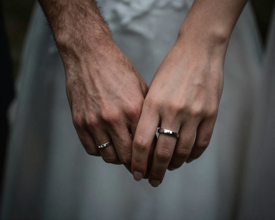 dłonie z pasującymi tatuażami obrączkami symbolizującymi jedność