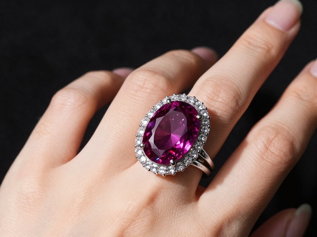 duży ozdobny pierścionek na palcu środkowym