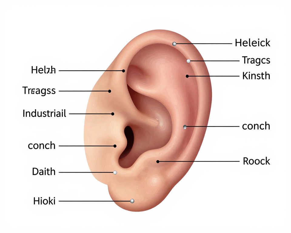 miejsca przekłuć w uchu helix tragus industrial anatomia