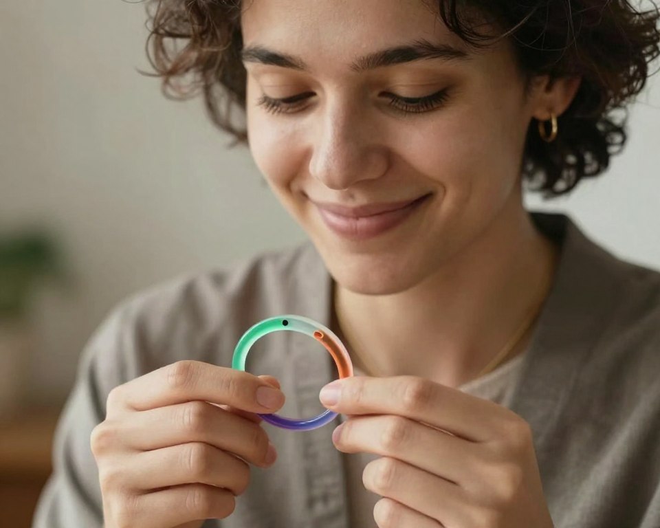 osoba patrząca na swoją obrączkę nastroju z uśmiechem