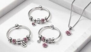 pandora kolekcje essence i rose biżuteria na eleganckim tle