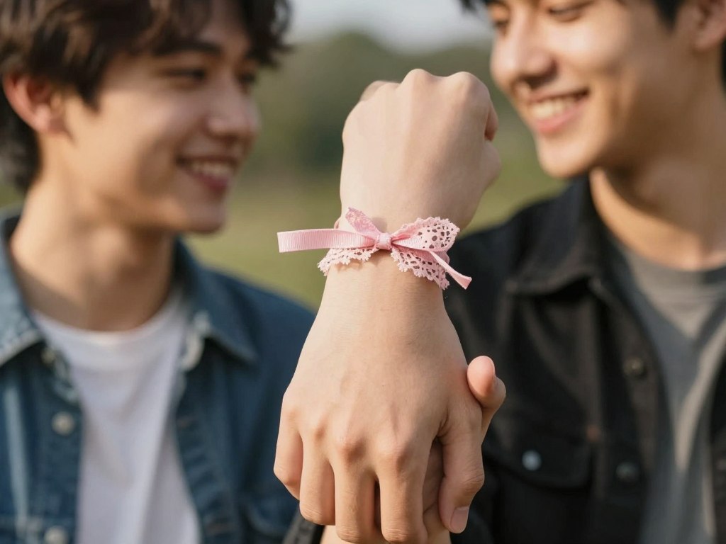 para nastolatków trzymających się za ręce z bransoletką z ramiączka stanika