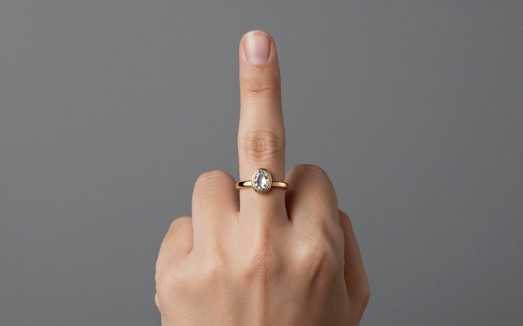 pierścionek na palcu środkowym