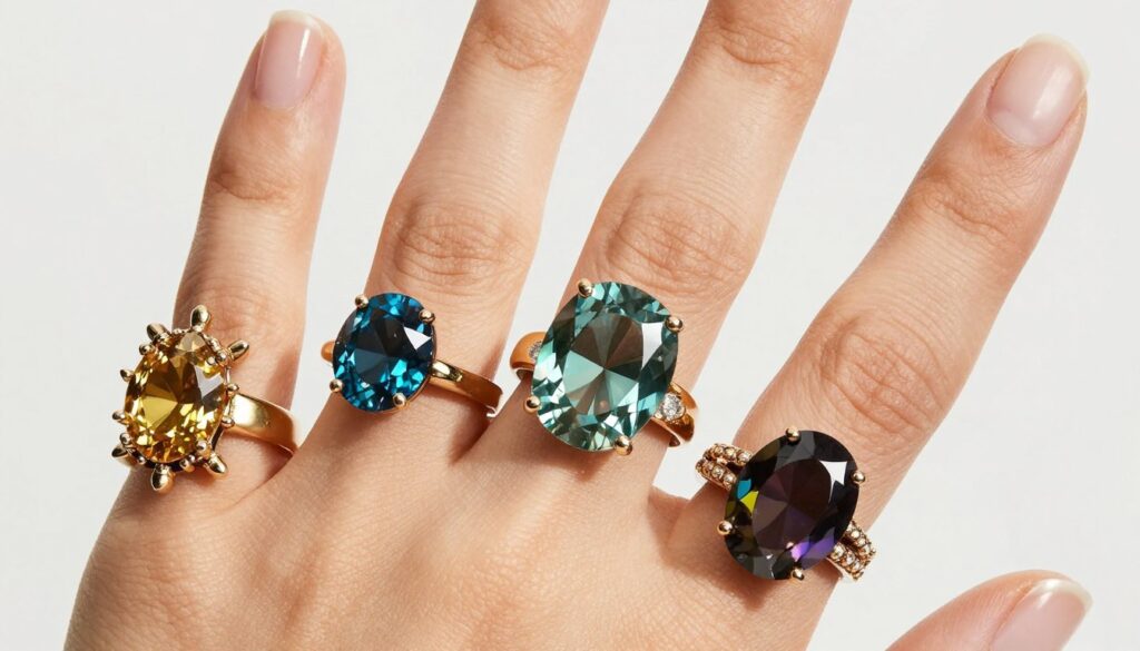 pierścionki ozdobne na różnych palcach