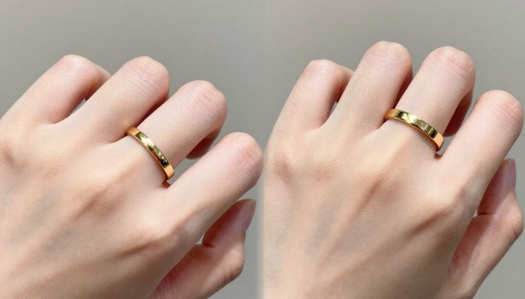 porównanie tradycyjnej obrączki i tatuażu na palcu