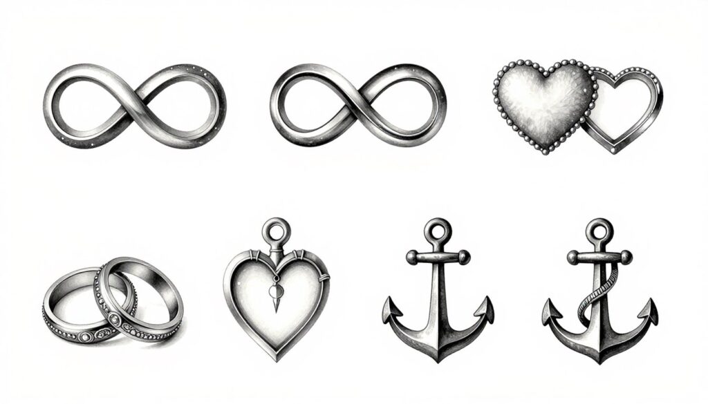 symboliczne tatuaże obrączki nieskończoność serce kotwica