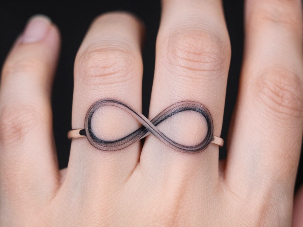 tatuaż obrączka na palcu serdecznym z symbolem nieskończoności