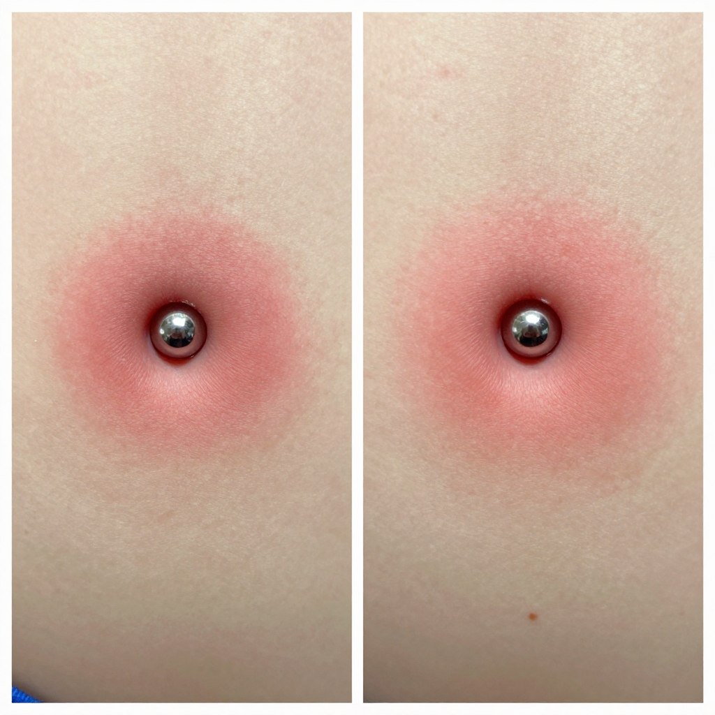 zaczerwienienie wokół kolczyka w pępku normalne vs infekcja