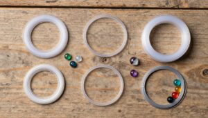 żyłka do koralików różne rodzaje na drewnianym blacie