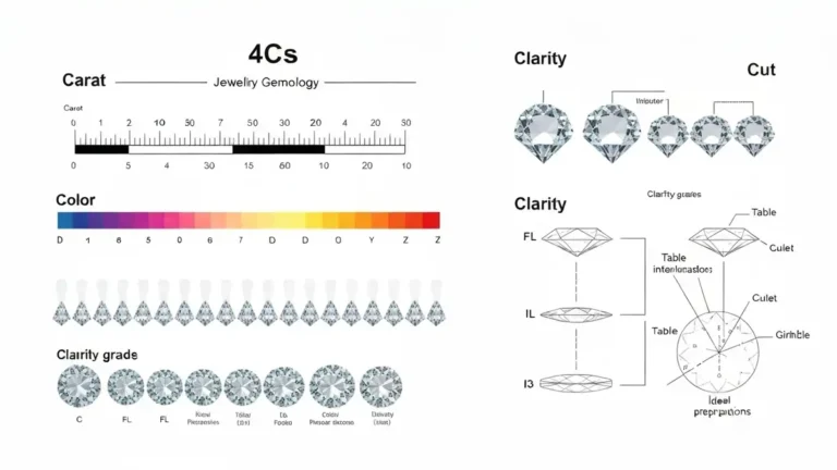 Diament z oznaczeniami parametrów 4C - karat, kolor, czystość, szlif
