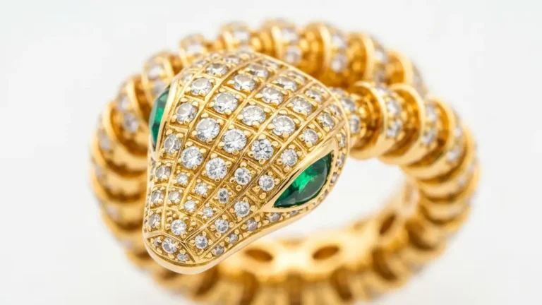 Pierścionek Bvlgari Serpenti ze złota z diamentami w kształcie głowy wąża