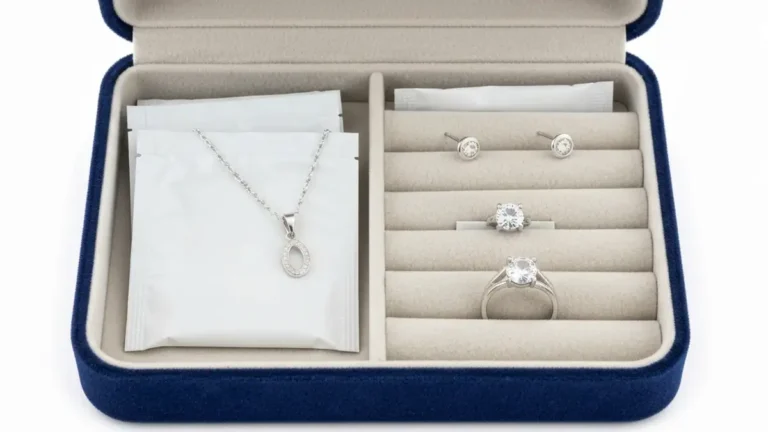 Srebna biżuteria w eleganckim pudełku z ochroną przed czernieniem