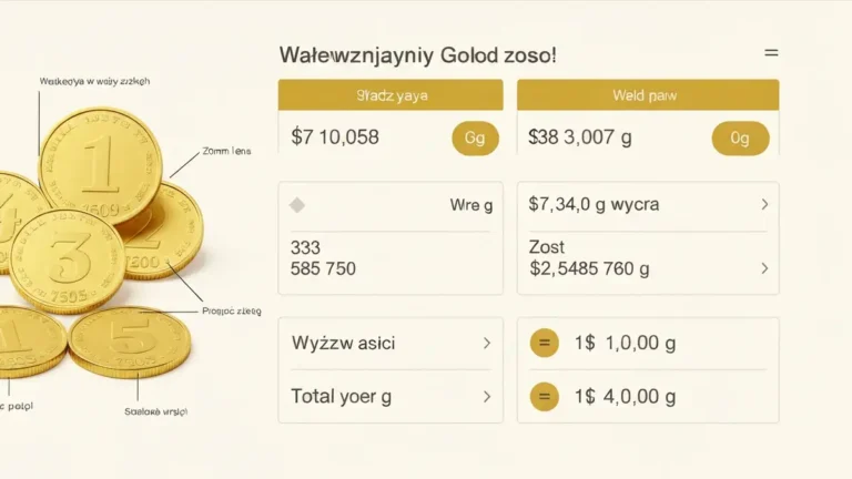 Kalkulator wartości złota z różnymi próbami 333, 375, 585, 750 i aktualnymi cenami za gram
