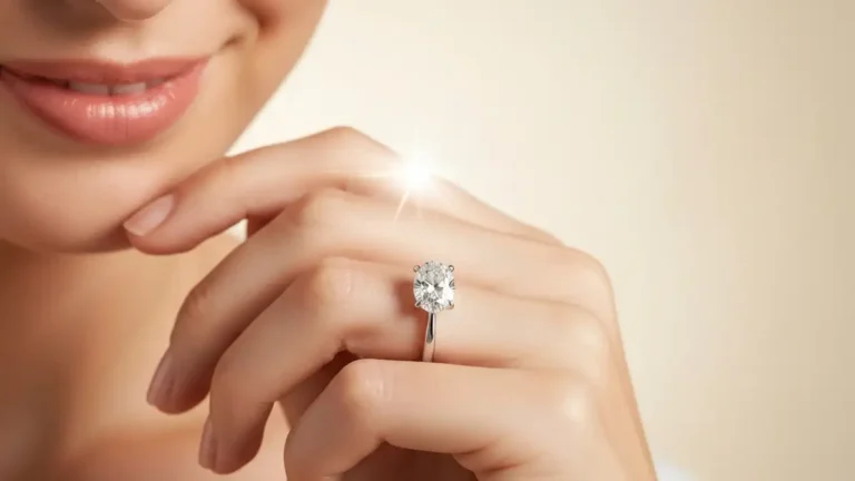Elegancki pierścionek zaręczynowy z diamentem kształcie oval w białym złocie