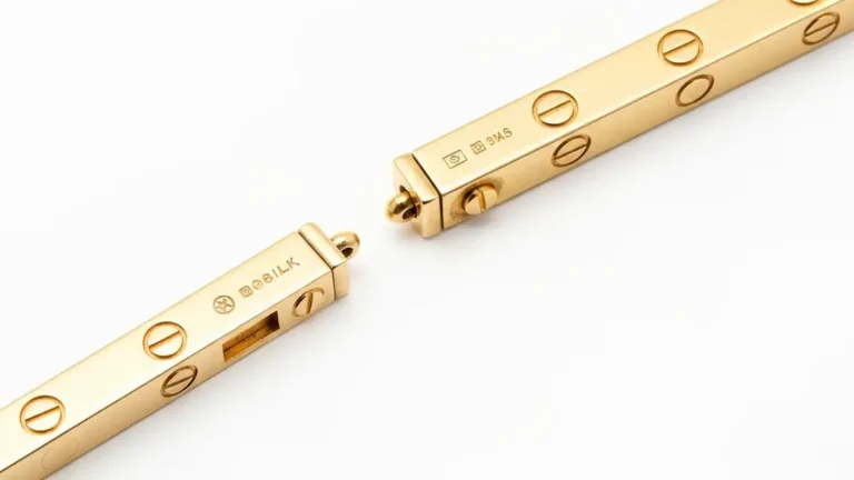 Porównanie oryginalnej bransoletki Cartier Love z podróbką - detale filarków, śrubek i stemple